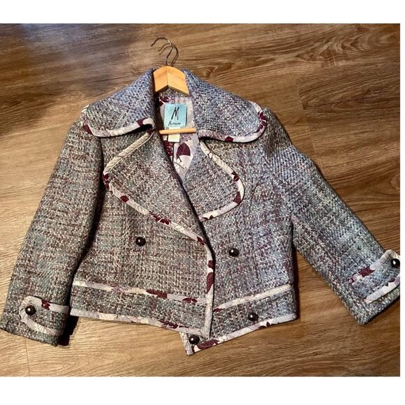 Marciano Blue Tweed Double-Breasted Cropped Jacket – Size M - Picture 1 of 9